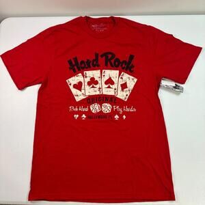Hard Rock Casino Shirt Mens Medium Red Short Sleeve Hollywood Florida Cards Tee